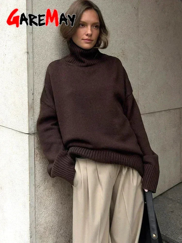Women's Turtleneck Sweater Oversize Winter Vintage  Knitted Red Sweater Pullover Women Soft Gray Warm Sweater for Women 2025