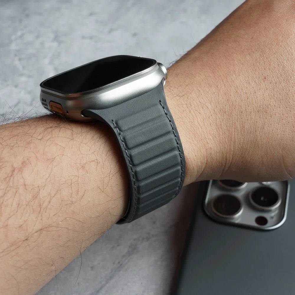 Magnetic Nappa Genuine Strap for Apple Watch Ultra 2 Band 49mm 46mm 45mm 44mm Suede Leather Accessories for iWatch S10 9 8 7 6