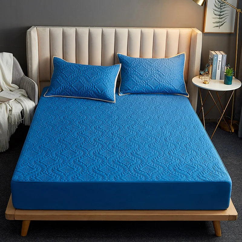 Waterproof Quilted Fitted Mattress Protector Cover Sheet 30cm Deep, Blue/Green/Grey