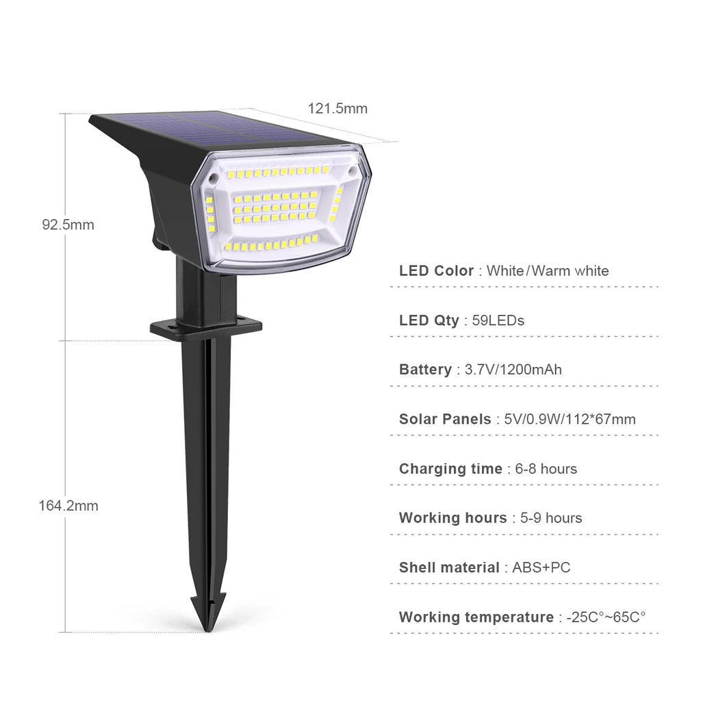 59 LED Solar Spotlights Outdoor Waterproof Floor Mounted Lawn Landscape Light Warm White