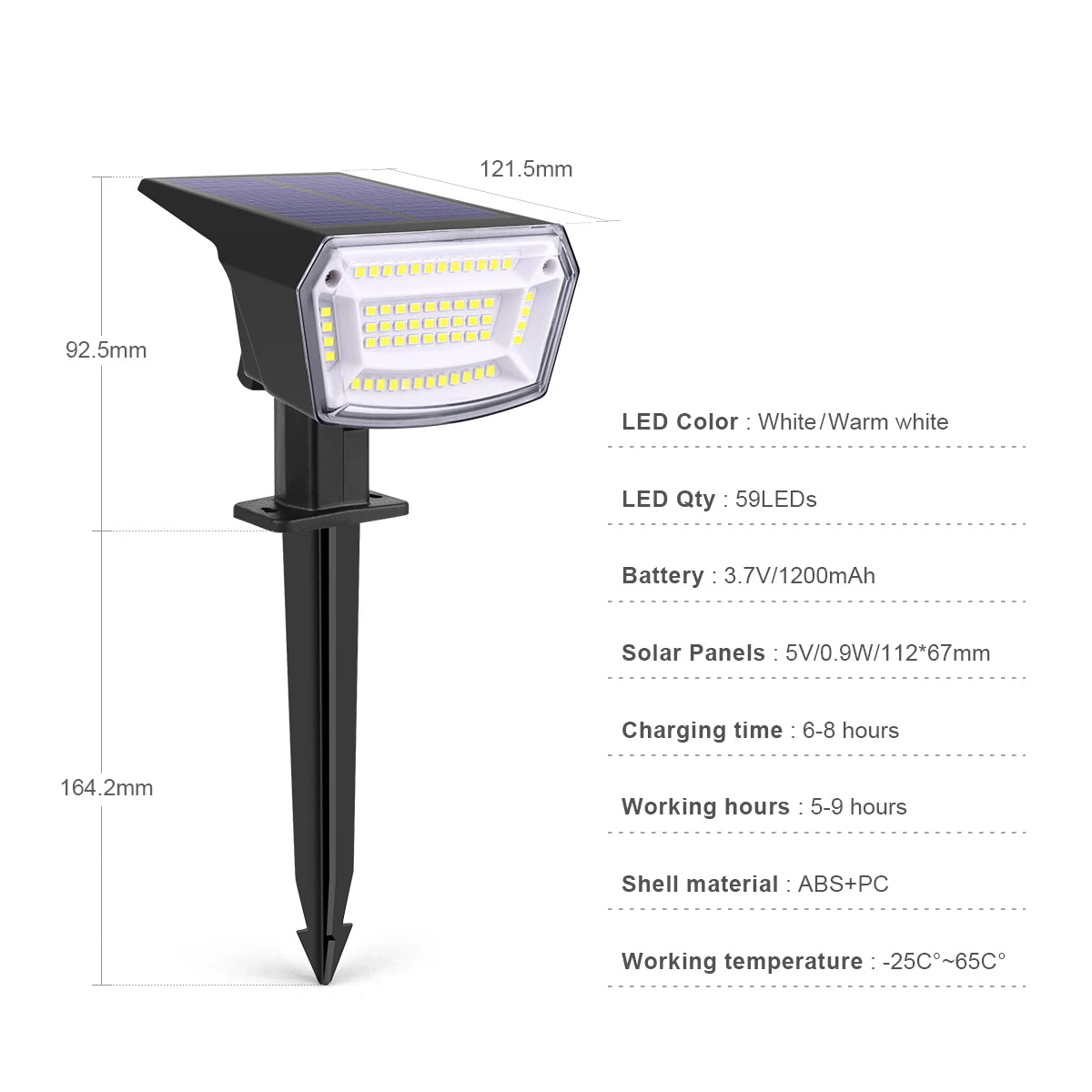 59 LED Solar Spotlights Outdoor Waterproof Floor Mounted Lawn Landscape Light Warm White