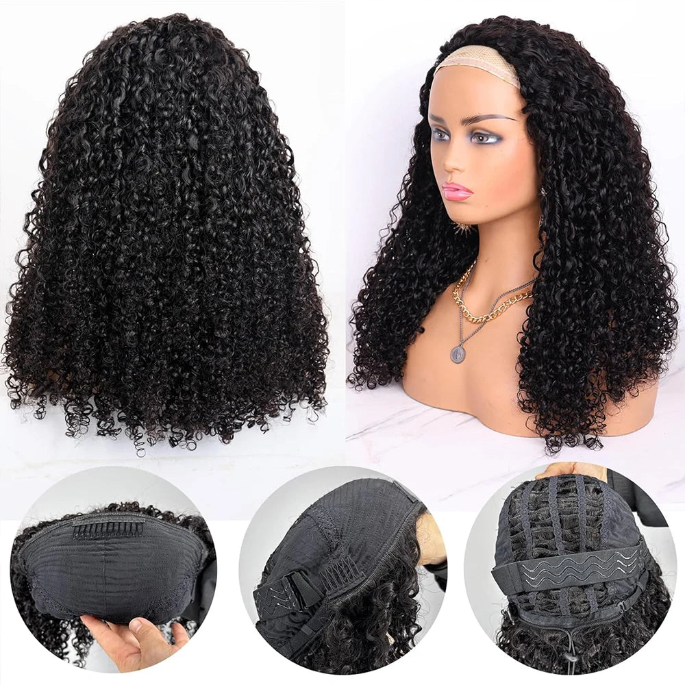 Deep Curly Half Wig Human Hair Glueless Wig Human Hair Ready to Wear 3 IN 1 Half Wig Drawstring Jerry Curly Glueless Half Wig
