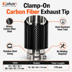 Universal Glossy Carbon Fiber Car Exhaust Muffler Tip Clamp‑On Straight Exhaust Pipe Mufflers Nozzle Straight Stainless Silver