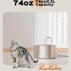 ZYFeeder 2.2L/74oz Cat Automatic Water Fountain Stainless Steel Cat and Dog Pet Drinking Bowl Water Dispenser ( No 5V 1A Plug）