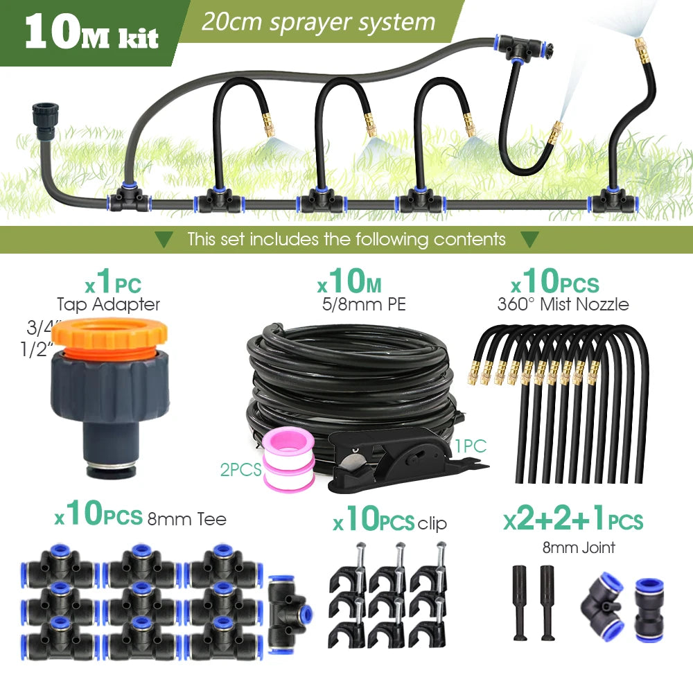 Black 8mm PE Hose 20cm Flexible Nozzle Misting Watering System 45/60/80/100W Self-priming Pump Adjustable Sprayer Kit for Garden