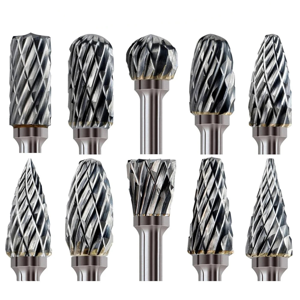 Carbide Burr Set Dremel Rotary Tool 10Pcs Die Grinder Bits Rotary File 1/8" Shank for Cutting Burrs Metal Grinding Engraving