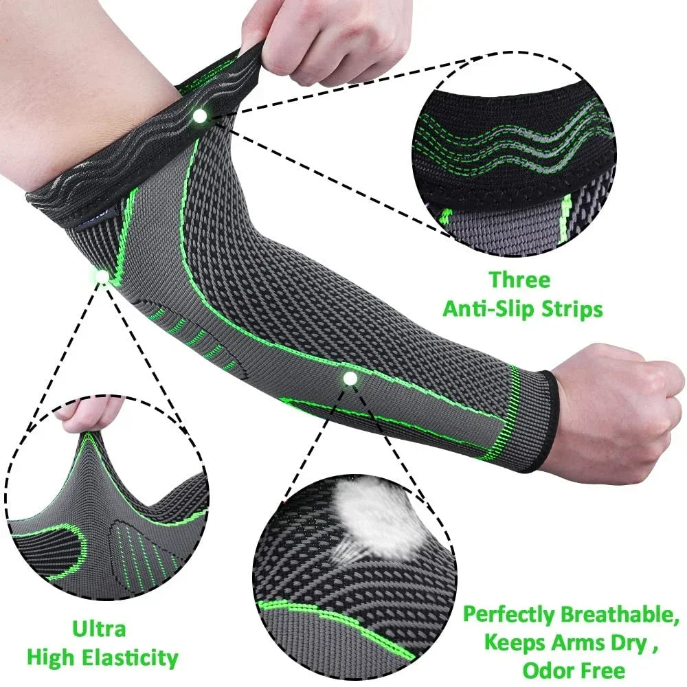 1PCS Sports Arm Compression Sleeve Anti-Slip Elbow Support Men Women Cycling Basketball Football Volleyball Baseball Tennis Golf