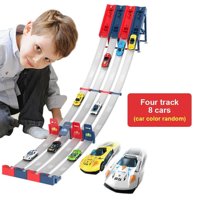 Stunt Speed Double Car Wheels Model Toys For Kids Racing Track Diy Assembled Rail Kits Educational Interactive Boy Children Toy