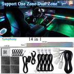 14/18 in 1 Led Acrylic Car Ambient Light RGB 64 213 Color Symphony Acrylic APP Streamer Atmosphere Lamp Kit One Zone Dual Zone
