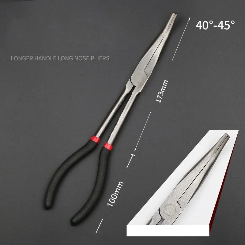 1pc 11-inch High Quality Long Nose Pliers with Curved and Straight Tips - Ideal for Industrial, DIY Applications and Car Repair