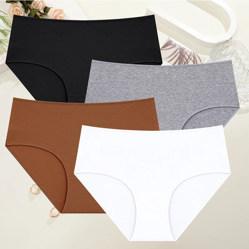 4Pcs/Set Comfort Cotton Panties Women High Waist Briefs Seamless Underwear Breathable Underpants Plus Size Panty S-2XL Intimates