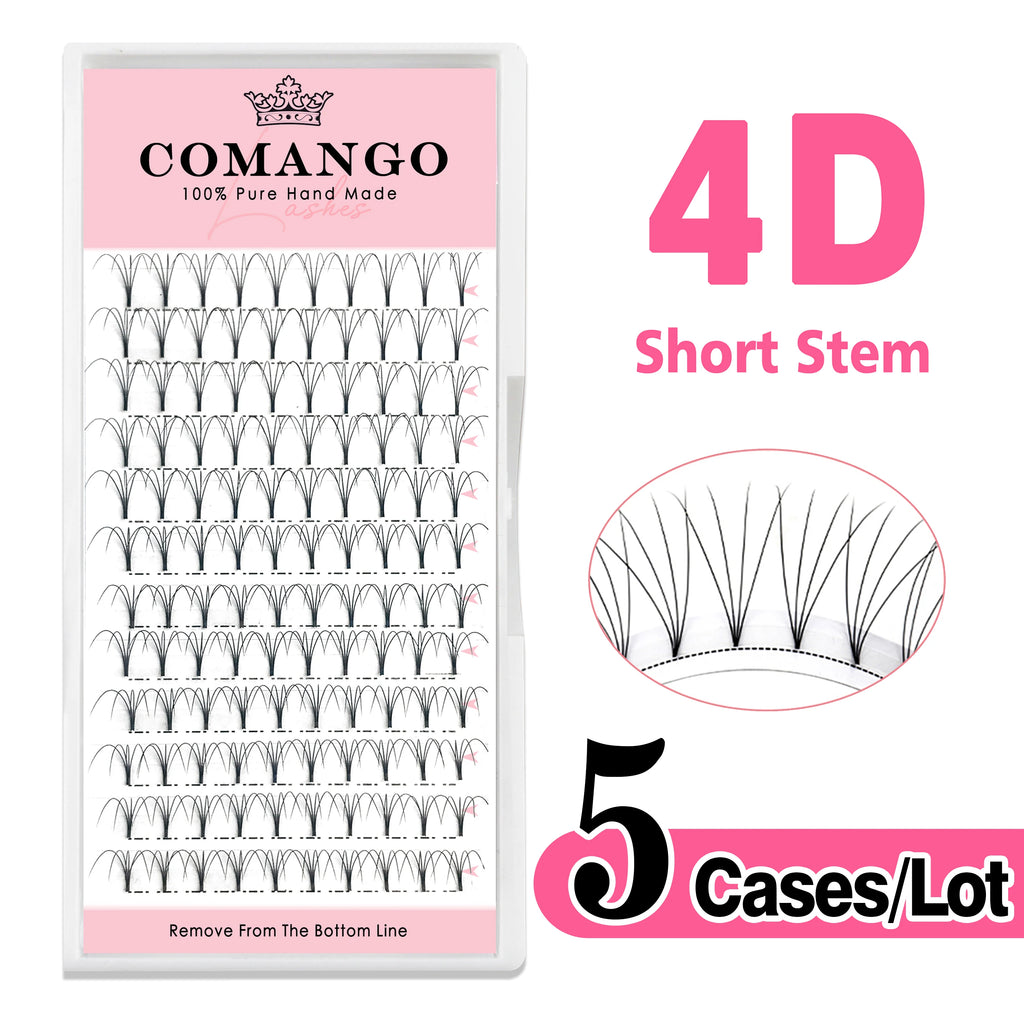 5pcs/Lot CoMango Short Stem Premade Fans Russian Volume Lashes Tray Premium Eyelash Extensions Supplies for Eye Beauty Makeup