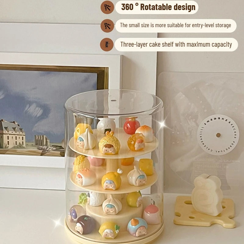 Rotating Display Cabinet for Figures Acrylic Transparent Mini Figure Display Case Stackable Organizer for Collectibles Blind Box