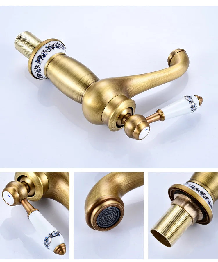 Luxury Basin Bath Faucet European Retro Single Handle Antique Bronze for Cold and Hot Water Sink Mixer Tap Mixer