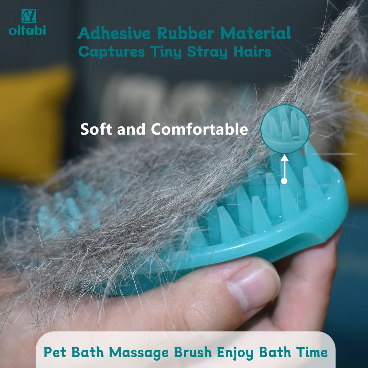 Oitabi Soft Rubber Pet Brush for Short Hair Dogs & Cats, Wet/Dry Grooming Massage, 70x110mm