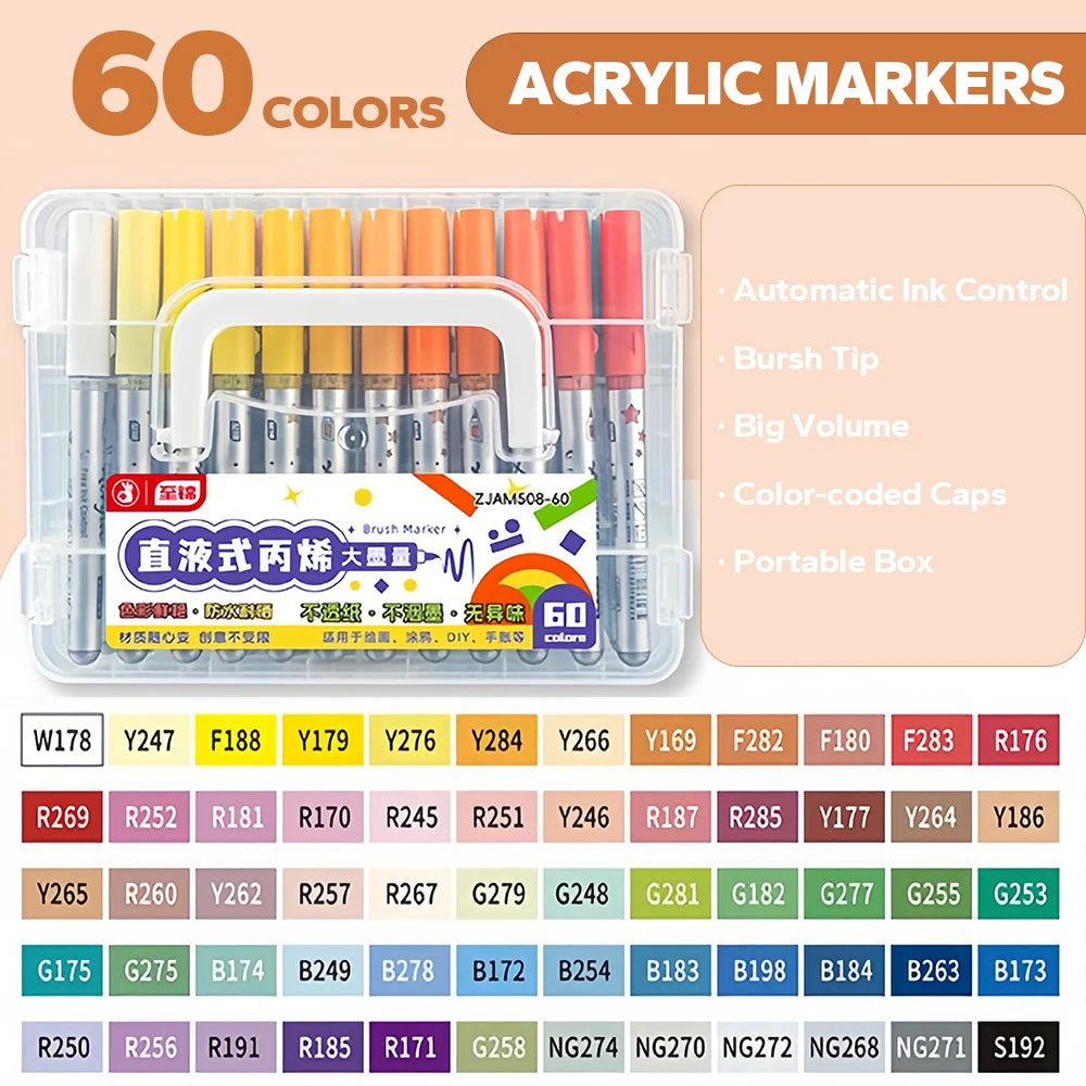 Acrylic Brush Markers Set with Portable Case, Liquid Ink Art Acrylic Paint Markers Set for Art and DIY Craft
