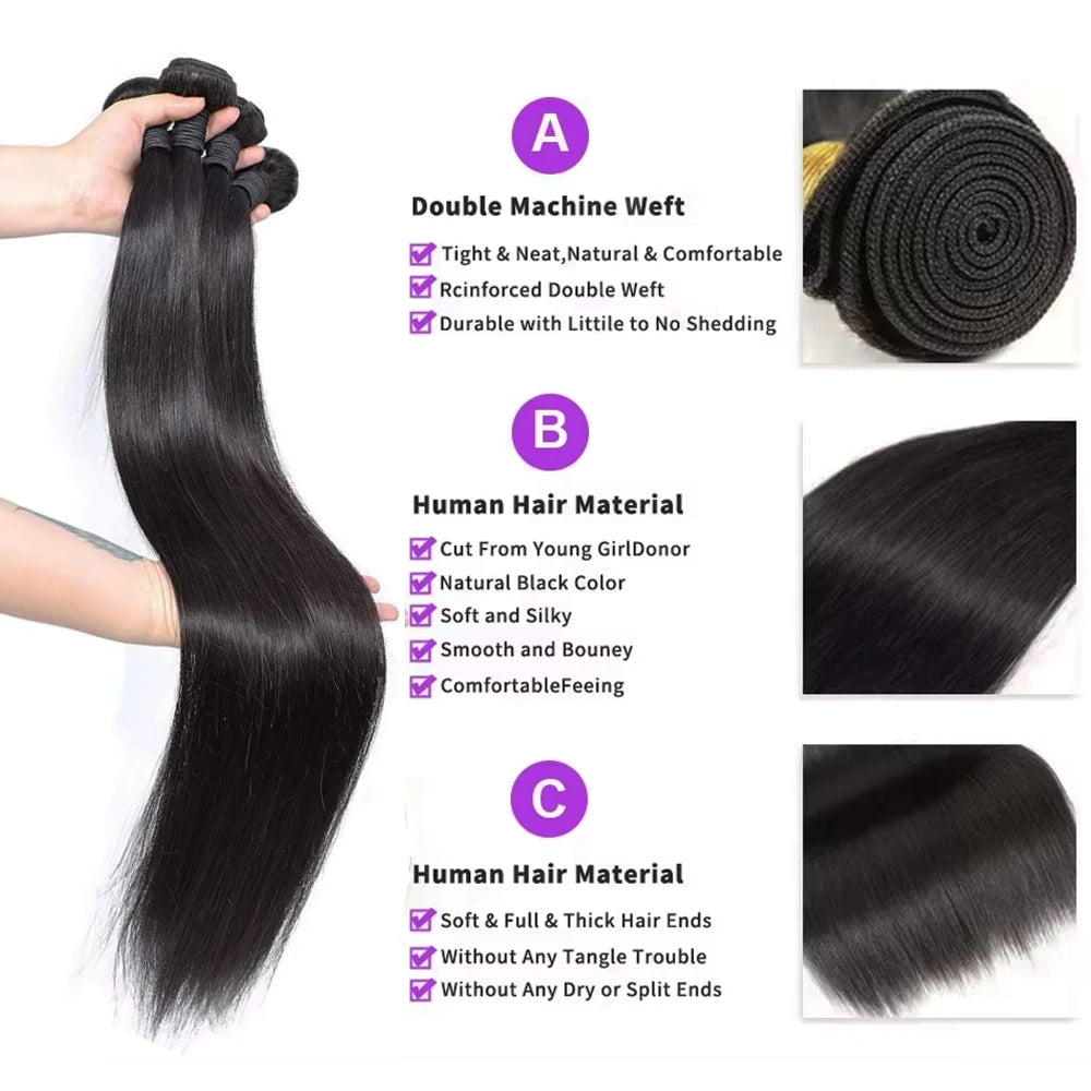 12A Raw Virgin Unprocessed Straight Bundles Human Hair 2/3/4 Pcs Human Hair Brazilian Straight Human Hair Bundles Extensions