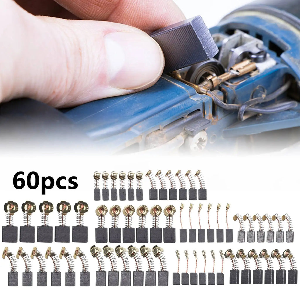 60Pcs Electric Motor Carbon Brushes Electric Hammer Drill Replacement Graphite Brush    For Angle Grinders Power Tool 10 Sizes