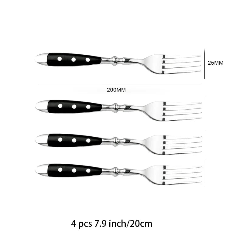 Hotel Stainless Steel Table Knife Fork Spoon Sets Teaspoon Teafork Steak Knife Cutlery Restaurant Serviing Set Black Wood Handle