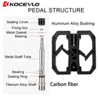KOCEVLO Carbon Fiber Pedal Ultralight 195g MTB Titanium Shaft 3 Bearings Road Bike Pedal Anti Slip Racing Pedal
