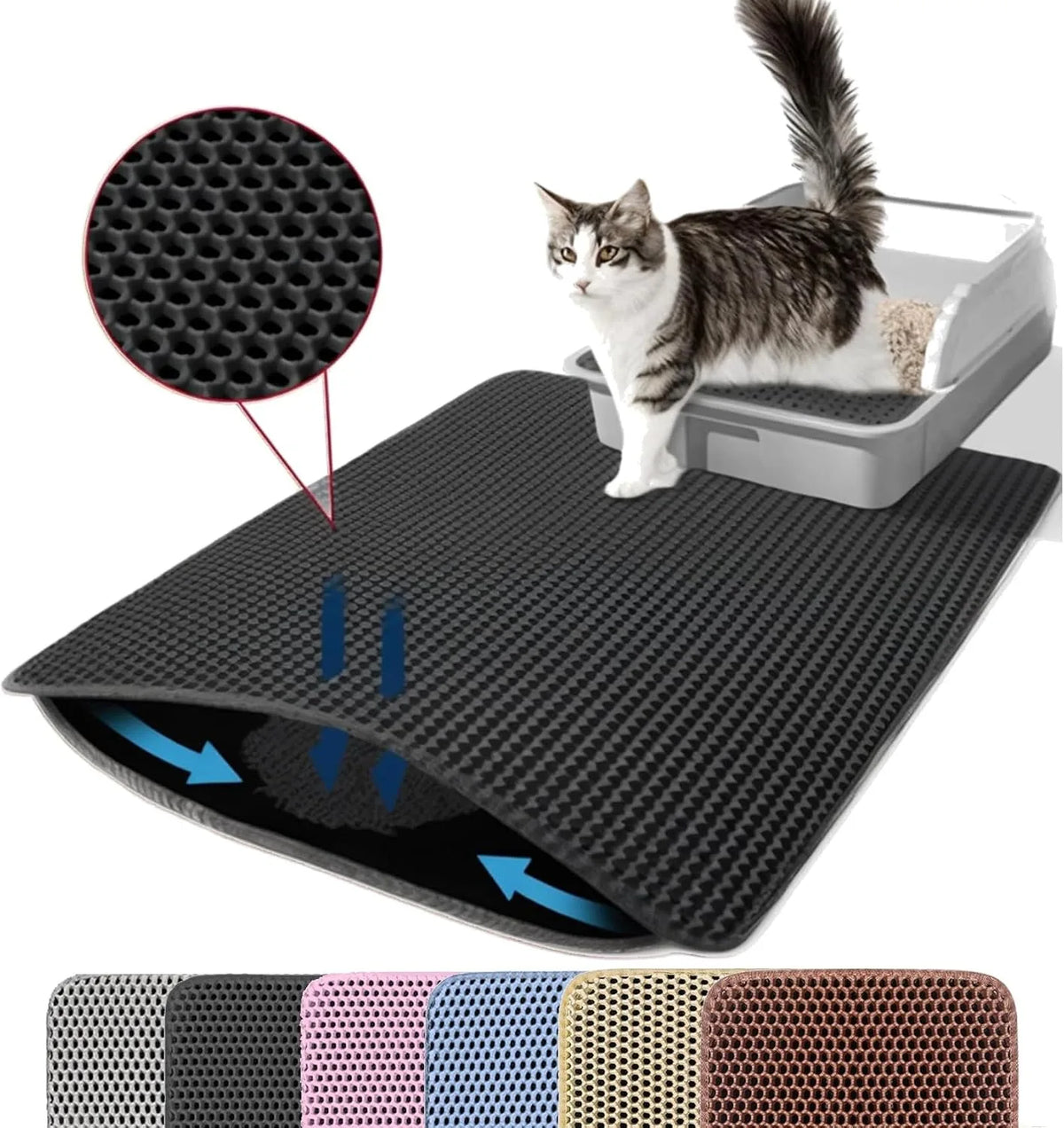 1Pc Large Size Cat Litter Mat-Advanced Honeycomb Double Layer Design,Urine Waterproof,Easy Cleaning,Scatter Control,Stay Clean