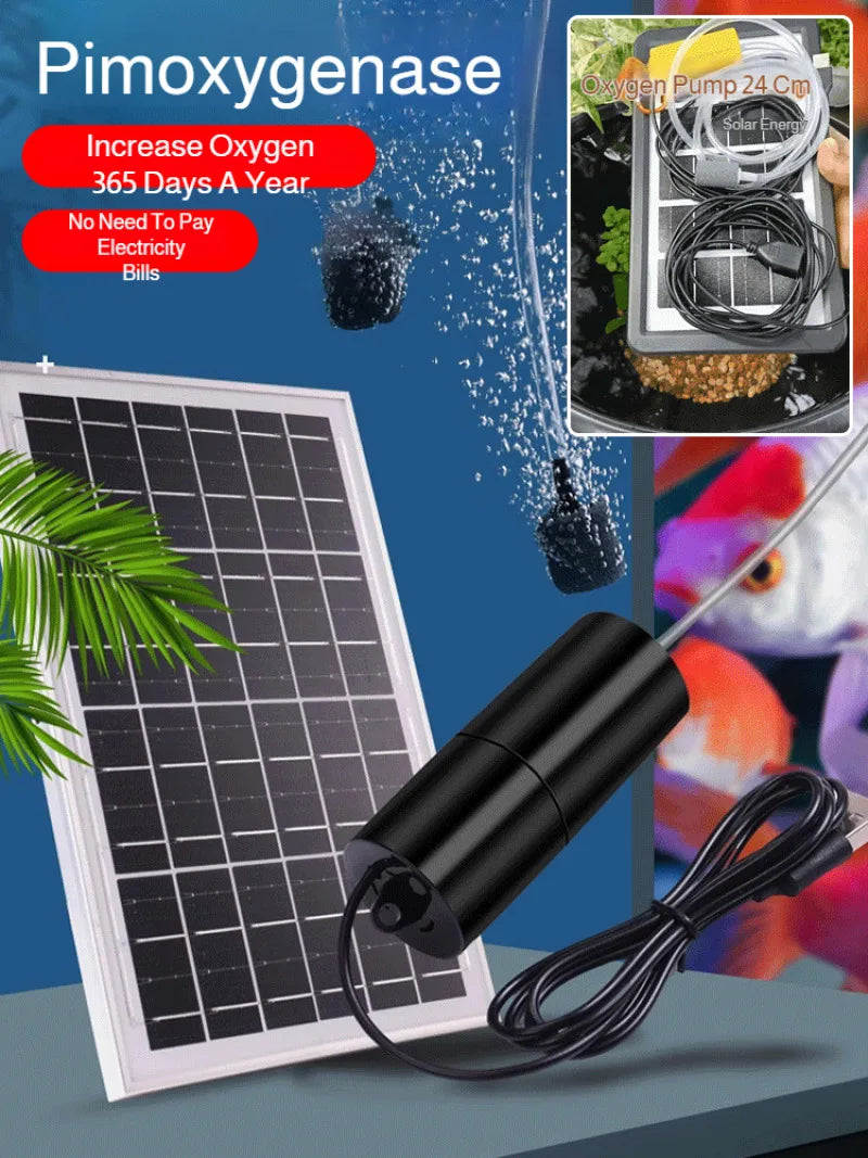 Small Solar Oxygen Pump Supplies Oxygen Day and Night for The Pool and Fish Tank To Continuously Bubbling Oxygen for Small Fish
