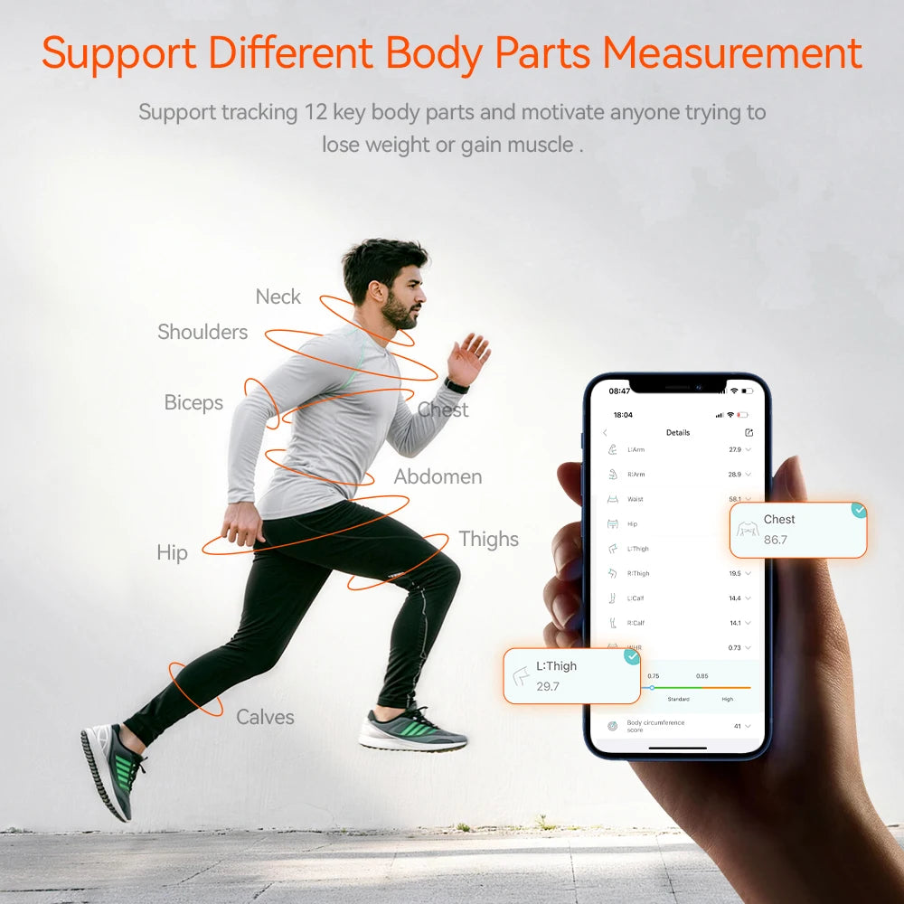 Smart Body Tape Measure 2024 New Body Chest Waist Hip Arm Leg Soft Tape Measure CM Inch Double Scale Measuring Tapes with App