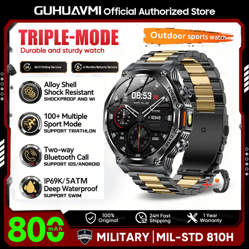 2026 New Military Grade Smart Watch Men 800mAh 5ATM Waterproof Bluetooth Call 1.8'' HD AMOLED GPS Sports Watches For Android iOS