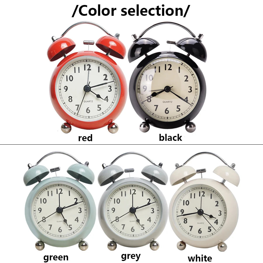 1pc Retro Creative Metal Bell Alarm Clock, Desktop Simple Clock Silent Luminous Quartz Table Clock