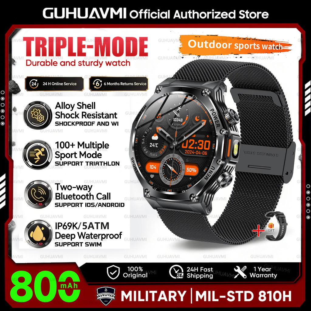 2026 New Military Grade Smart Watch Men 800mAh 5ATM Waterproof Bluetooth Call 1.8'' HD AMOLED GPS Sports Watches For Android iOS