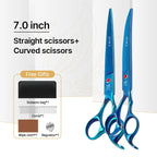 Fenice New design colorful 7.0 inch pet grooming scissors set straight thinning curved scissors