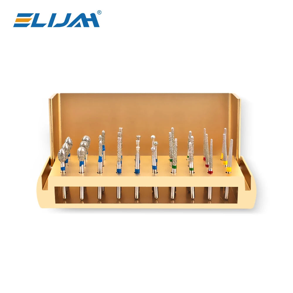 ELIJAH 30PCS/Set Dental Diamond Burs Drill Aluminum Burs Sterilization Block Dental Hospital Tool for High Speed Handpiece