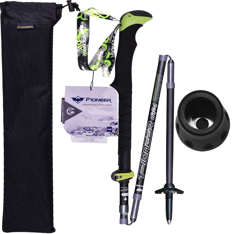Folding carbon fiber trekking pole quick lock 115-135cm, black/red, 1pc or 2pc