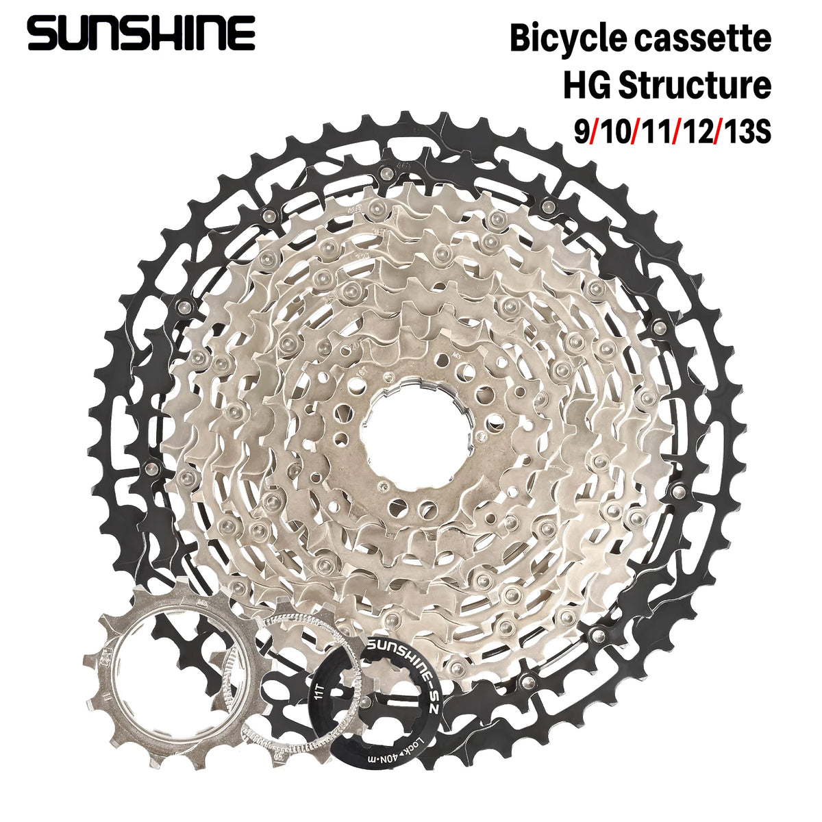 SUNSHINE MTB cassette freewheel HG sprocket carbon steel 10/11/12/13 speed 11T-40T to 11T-52T