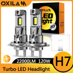 OXILAM 2Pcs 120W High Power H7 LED Bulb Turbo Headlight 6500K 22000LM 12V CSP Powerful Best H7 LED Diode approved H7 Mini Lamp