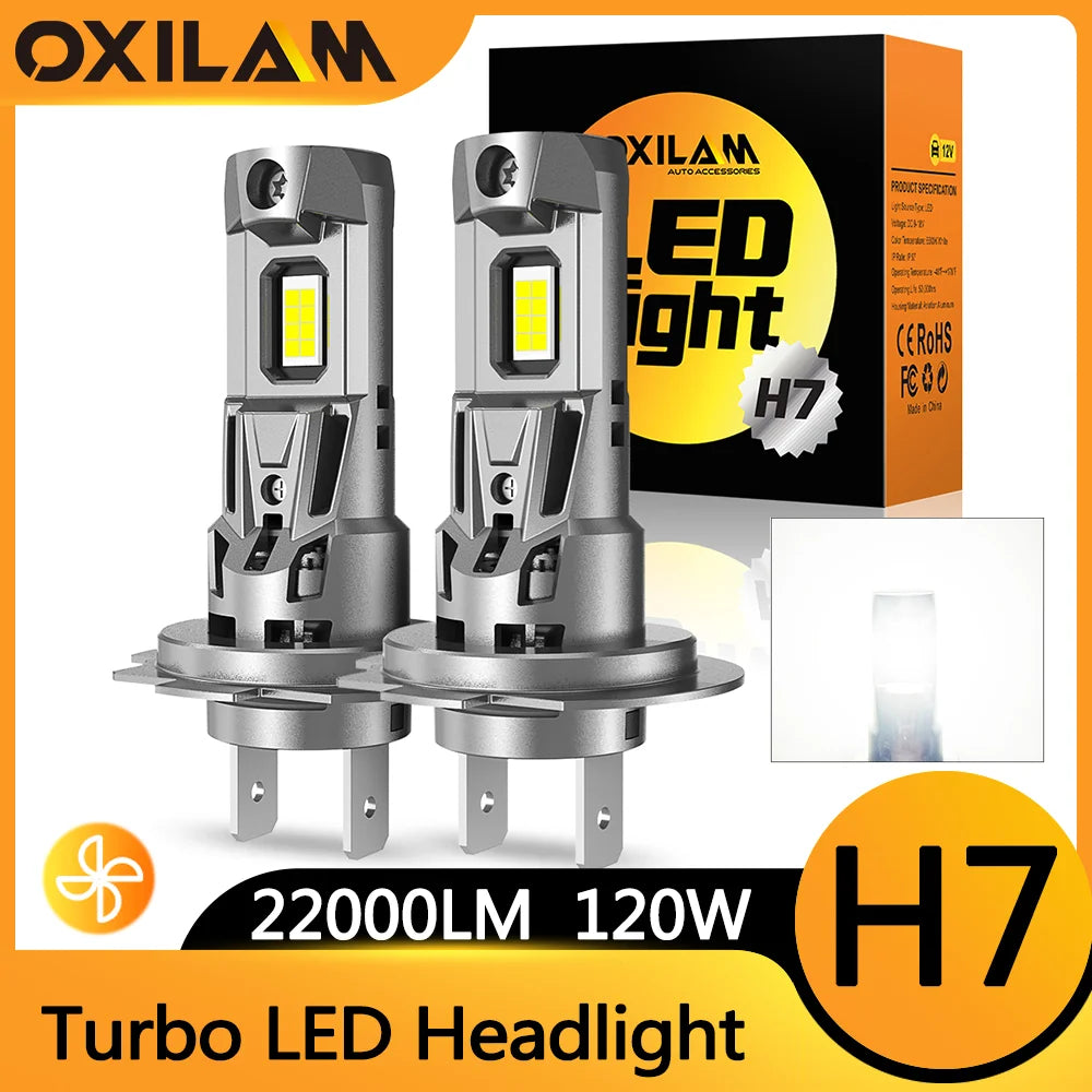 OXILAM 2Pcs 120W High Power H7 LED Bulb Turbo Headlight 6500K 22000LM 12V CSP Powerful Best H7 LED Diode approved H7 Mini Lamp
