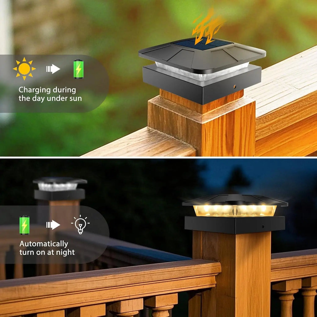 Solar post cap lights 4x4in waterproof outdoor fence/deck lights, 3 modes, 2pcs or 8pcs