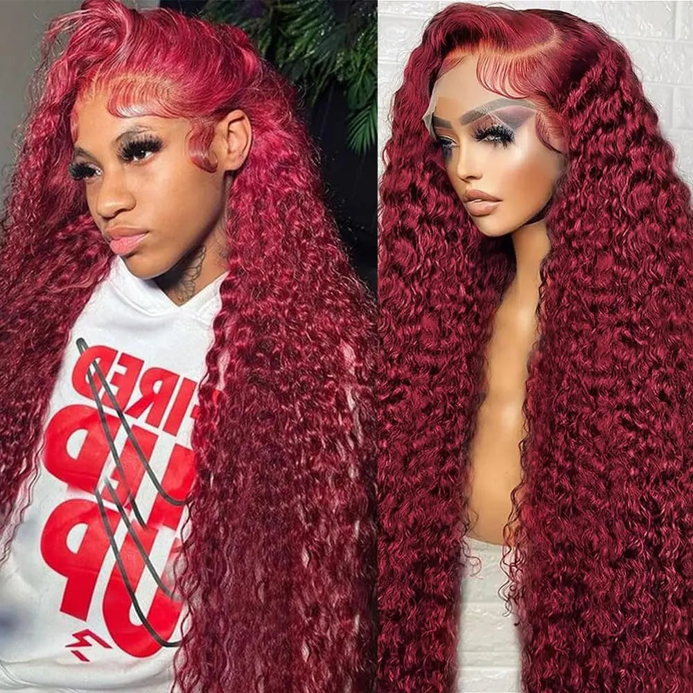 Burgundy 99J Human Hair Lace Front Wig 13x4 HD Transparent Body Wave 16-34in