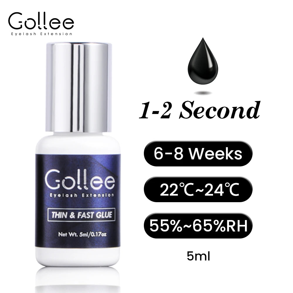 Gollee 0.5-1s Fast drying lashes glue Latex-free Eyelash Extensions Glue 5ml Professional Waterproof eyelash extension supplies
