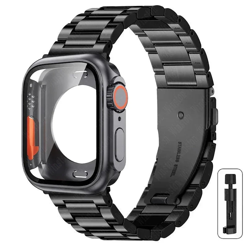 Change to Ultra Case+Band For Apple Watch 46mm 42mm 44 45mm Metal Stainless Steel strap for iWatch series Series 10 9 8 7 6 SE 5