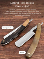 Japan S45C Carbon Steel Razor Straight Edge Stainless Steel Sharp Barber Folding Razor Natural Sandalwood Handle Horn Handle