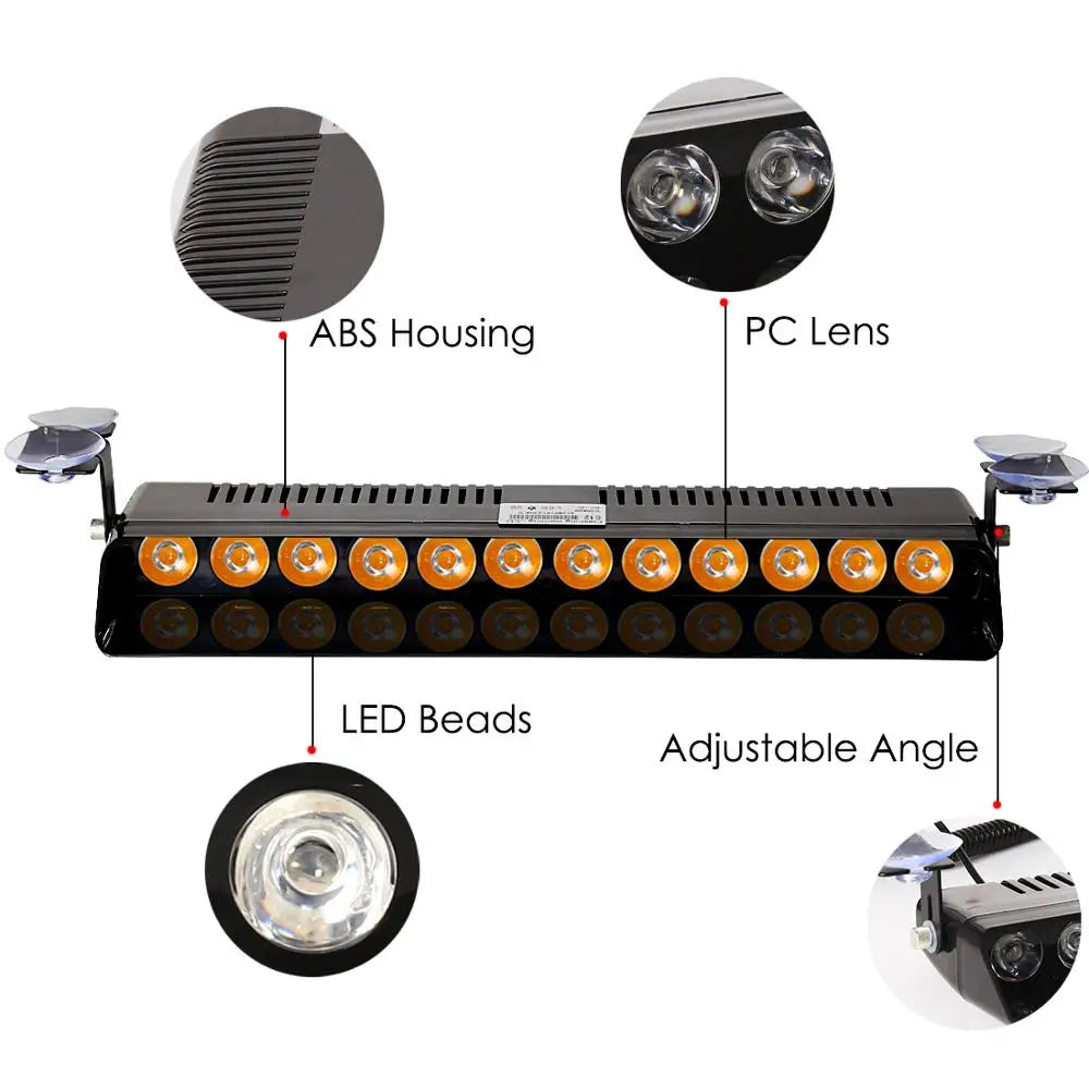 12 LED Strobe Warning Alarm Light Auto Warning Lamp Window shield Flashing Emergency Sucker Lamp Cheap Red Blue White Yellow