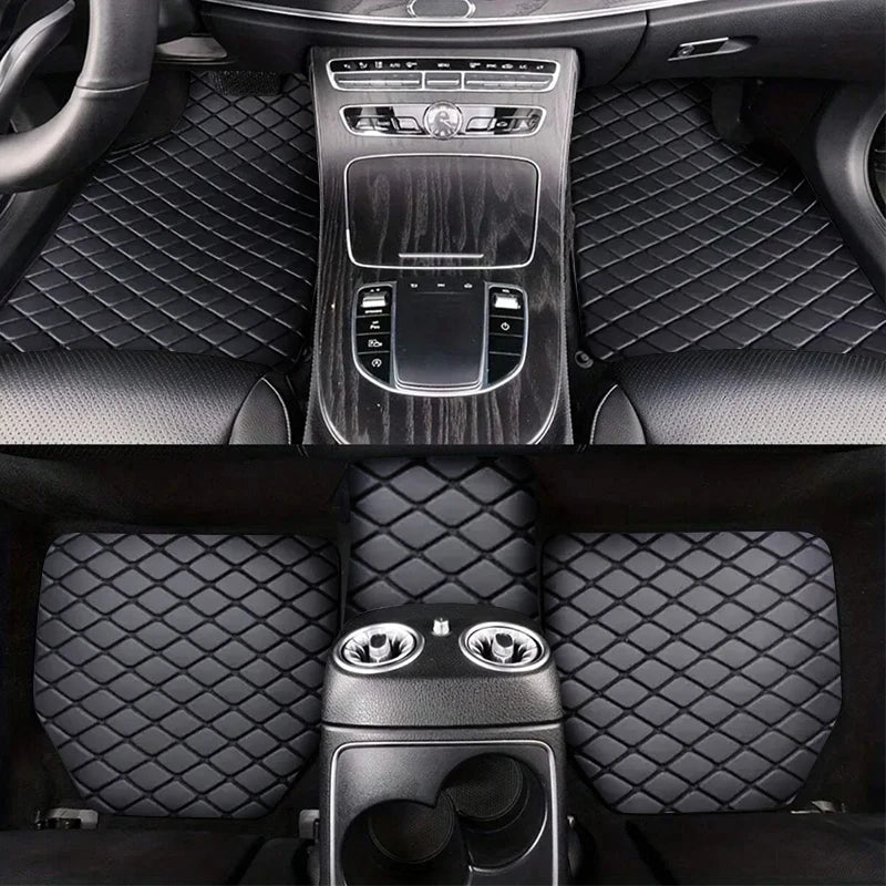 Universal 5pcs Car Floor Mats Set PU Leather Waterproof Dustproof Full Coverage, Multiple Colors