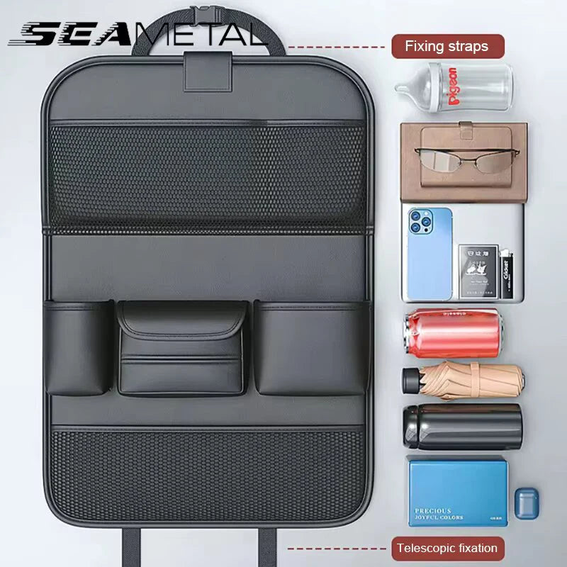 SEAMETAL Car Seat Back Organizer Auto Back Seat Storage Bag with Foldable Table Tray Tablet Holder Tissue Box Car Accessories