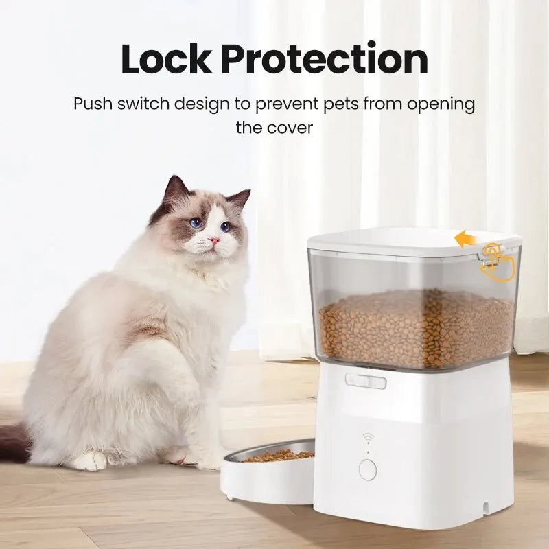 ROJECO 2L WiFi Automatic Cat Feeder Dry Food Dispenser, Black/White, EU/US/KR Plug