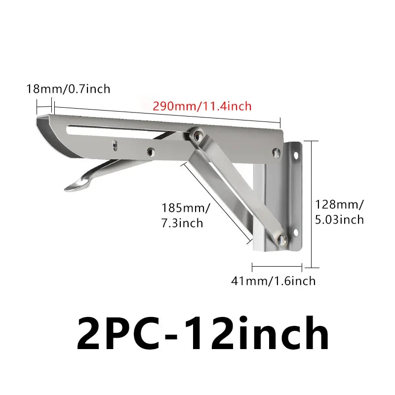 2pcs 8-20inch Stainless Steel Folding Angle Bracket Triangle Shelf Heavy Support Adjustable Wall Mounted Bench SilverWhite Black
