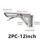 2pcs 8-20inch Stainless Steel Folding Angle Bracket Triangle Shelf Heavy Support Adjustable Wall Mounted Bench SilverWhite Black