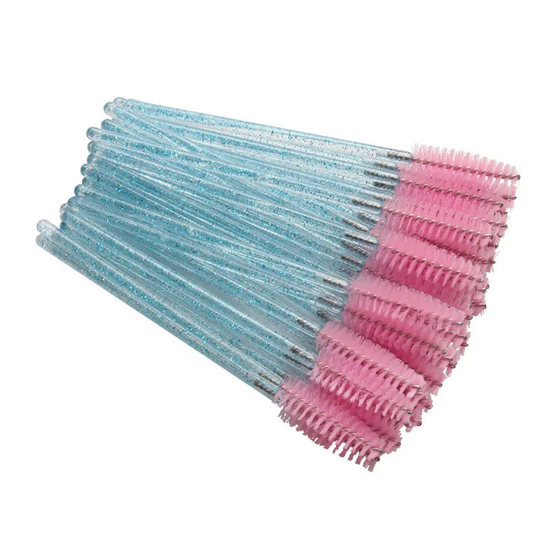 1000pcs Disposable Eyelash Spoolie Mascara Wands, Crystal Handle, Mixed Colors
