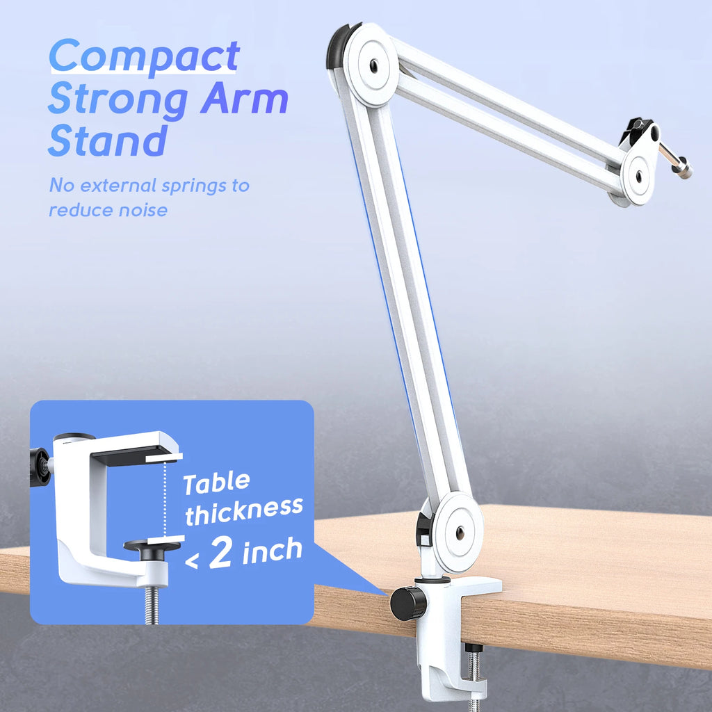 FIFINE Microphone Arm Boom,Adjustable Heavy Suspension Boom with Desk Clamp for K658/A2/Gaming,Streaming,Podcasting-BM63W-White