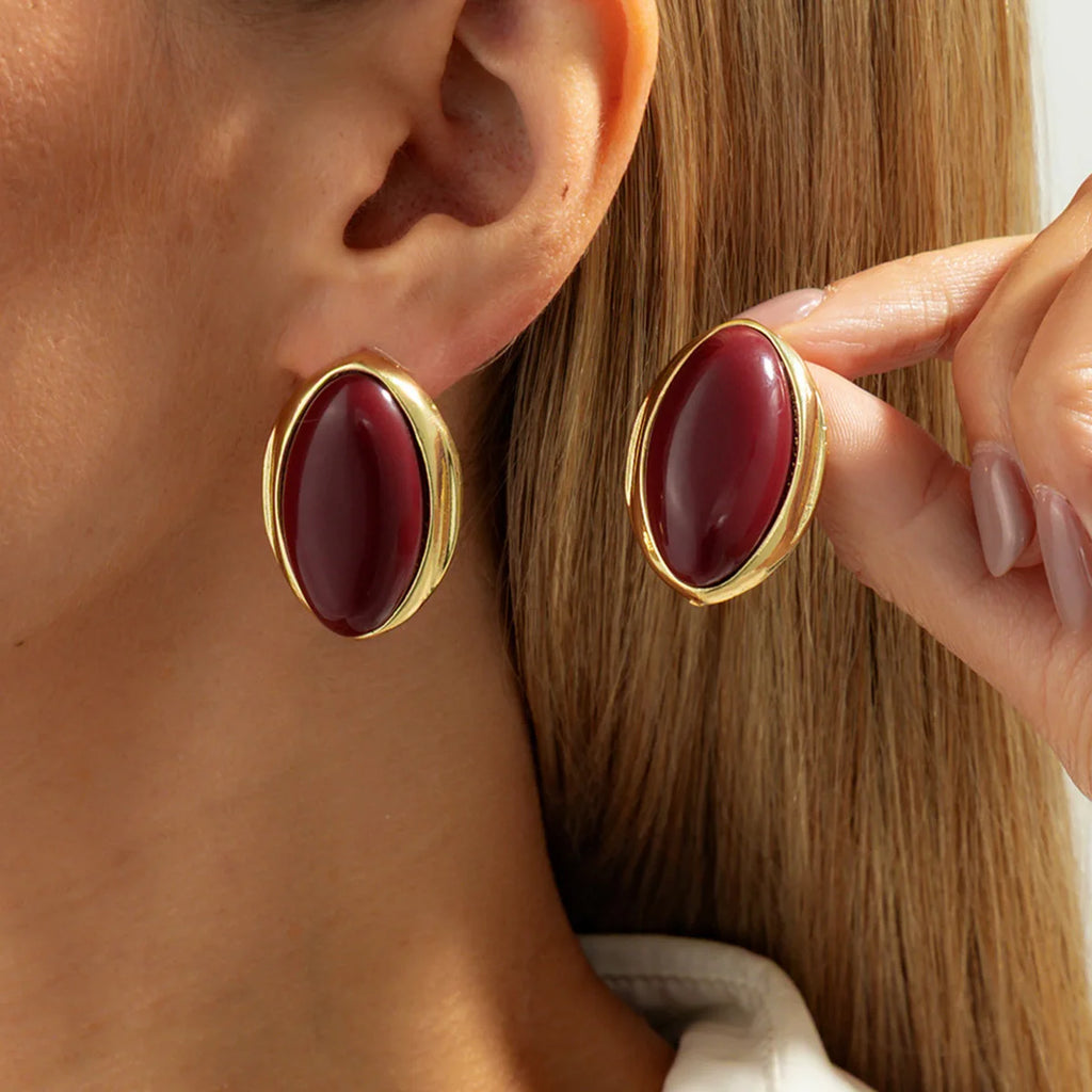 1 Pair Retro Resin Acrylic Oval Stud Earrings for Women Trendy Gold Color Geometric Earrings Fashion Jewelry Accessories